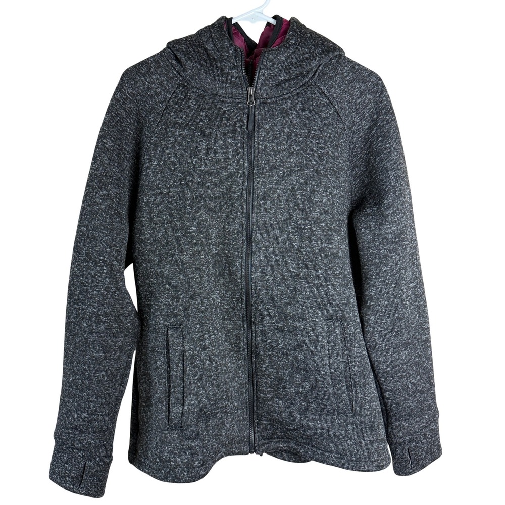 Xersion Full‎ Zip Fleece Hoodie Jacket Womens XL Gray Quilted Lined Gorpcore XL